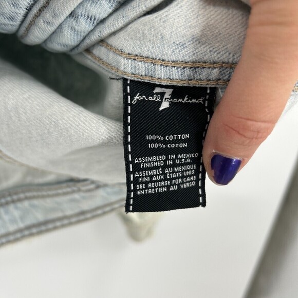 7 FOR ALL MANKIND Oversized Boyfriend Distressed Jean Jacket Sun Bleached XS - Picture 7 of 8